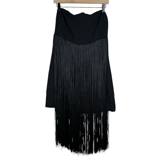 Ramy Brook Rikki Dress Black Strappless Fringe Flapper Vegas Women’s Size 10 - Picture 1 of 8